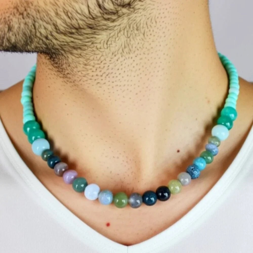 Men's Necklace, Men's Beaded Necklace, 18 Inches Long NWT (MJW008)